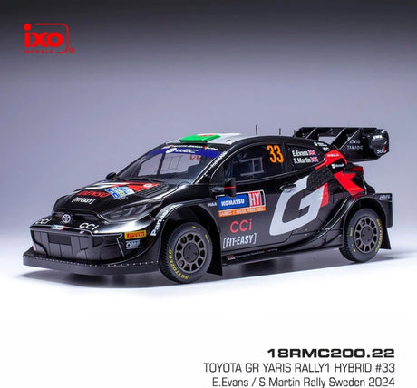 Model IXO Toyota GR Yaris Rally1 Hybrid #33 1:18 – Rally Sweden 2024, Evans/Martin