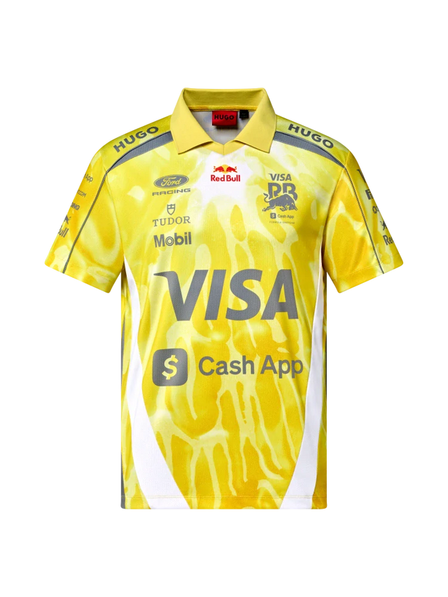Koszulka polo zespołowa HUGO Visa Cash App Racing Bulls – Miami GP 2026, żółta
