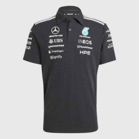 Koszulka polo Adidas - Mercedes AMG Petronas F1 czarna z logo sponsorów - edycja zespołowa