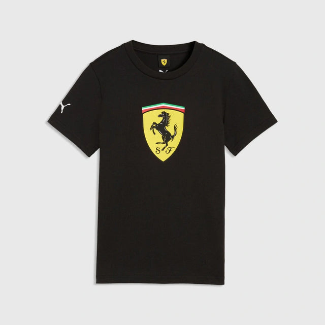 Koszulka dziecięca Scuderia Ferrari F1 x Puma z dużą tarczą – czarna