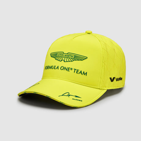 Czapka zespołowa z daszkiem Aston Martin F1 Team Fernando Alonso – limonkowa