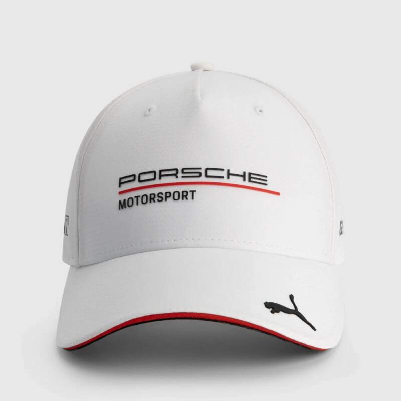 Czapka zespołowa z daszkiem Porsche Motorsport z logo sponsorów biała
