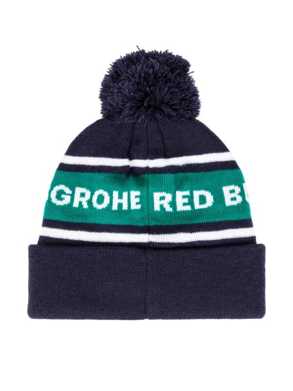 Red Bull Bora Hansgrohe winter bobble hat, navy blue, with logo