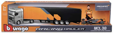 Model McLaren MCL38 Bburago #4 Lando Norris 2024 z ciężarówką Mercedes