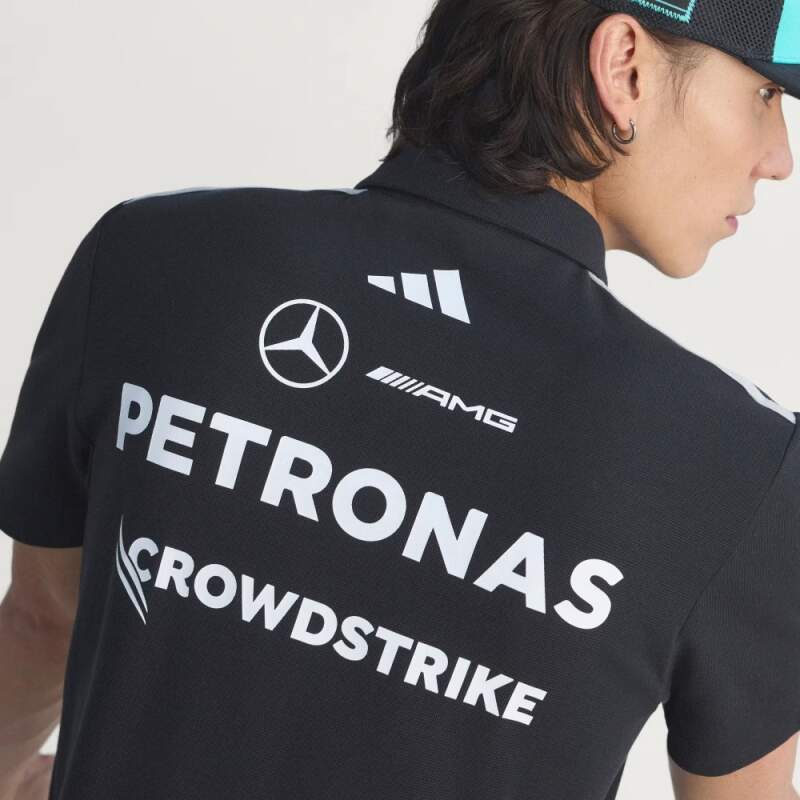 Koszulka polo Adidas - Mercedes AMG Petronas F1 czarna z logo sponsorów - edycja zespołowa