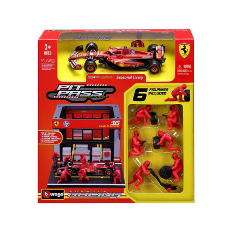 Model Bburago Scuderia Ferrari F1 1:43 Charles Leclerc z modelem boksu