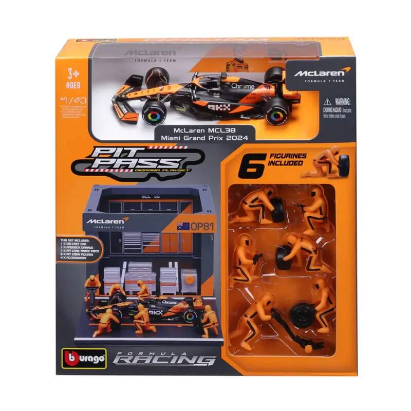Model Bburago McLaren F1 1:43 Oscar Piastri z modelem boksu
