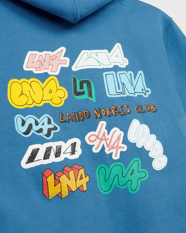 Dziecięca bluza z kapturem Lando Norris LN4 STICKER – niebieska